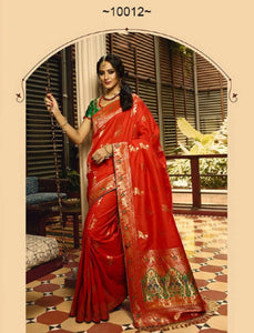 Finest VRI10012 Bridal Orange Green Silk Saree - Fashion Nation