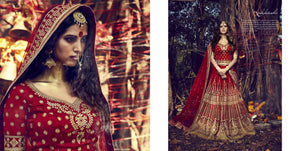 Hand Crafted Nakkashi Bridal NAK10013 Red Net Silk Lehenga Choli - Fashion Nation