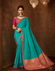 Splendid IW10209 Turquoise Blue Banarasi Pink Raw Silk Saree - Fashion Nation