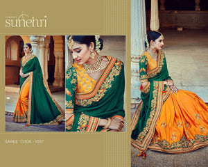 Traditional Bridal Kimora SA1037 Designer Green Yellow Tussar Silk Saree - Fashion Nation
