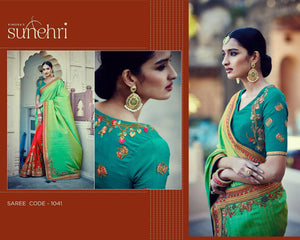 Festive Bridal Kimora SA1041 Designer Green Red Tussar Silk Saree - Fashion Nation