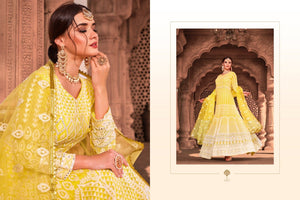 Vibrant KS1055 Lucknowi Yellow Georgette Floor Length Anarkali Gown by Fashion Nation