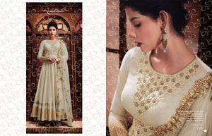 Party Wear Off-White Lurex Silk Net Anarkali - Fashion Nation