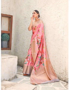 All Occasion Shaded Pink Digital Weaving Silk Designer Saree - Fashion Nation