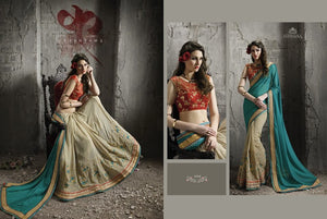 SSN1715 Designer Blue Beige Georgette Saree - Fashion Nation