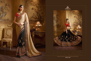Attractive NIR1804 Designer Black Beige Red Georgette Satin Saree - Fashion Nation