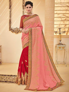 Radiant PS40210 Designer Red Pink Silk Saree - Fashion Nation