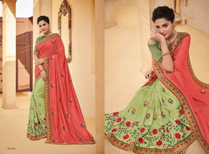 Pretty PS40212 Designer Green Peach Silk Saree - Fashion Nation