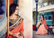 N4046 Ethnic Peach Blue Chiffon Net Saree - Fashion Nation