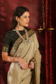RR4106 Cocktail & Party Wear Beige Black Silk Velvet Saree - Fashion Nation
