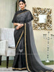 Partywear MIN4202 Designer Shaded Grey Black Chiffon Georgette Saree with Cape - Fashion Nation