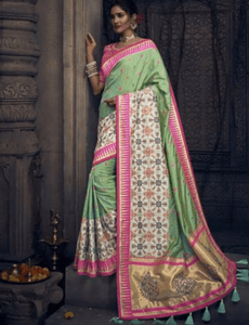 Pretty MN4901 Bridal Green Pink Silk Saree - Fashion Nation