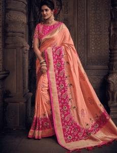 Colourful MN4907 Wedding Special Peach Pink Silk Saree - Fashion Nation
