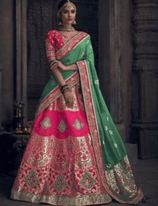 Awe-inspiring MN4912 Wedding Special Pink Green Silk Lehenga Choli - Fashion Nation