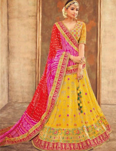 Colourful KIM5004 Spectacular Multicoloured Yellow Jacquard Silk Lehenga Choli - Fashion Nation