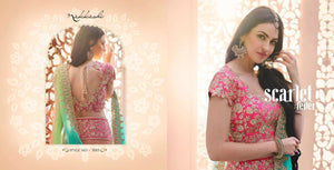 Bridal NAK5085 Multicoloured Peach Pink Net Lehenga Saree - Fashion Nation