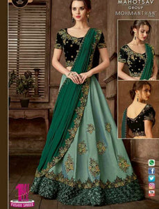 Indo Western MOH5105 Party Wear Green Silk Lycra Saree Gown - Fashion Nation