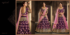 Amazing NAK5118 Bridal Pink Magenta Velvet Net Lehenga Choli - Fashion Nation