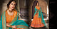 Colourful NAK5120 Bridal Orange Brocade Rama Green Net Silk Lehenga Choli - Fashion Nation
