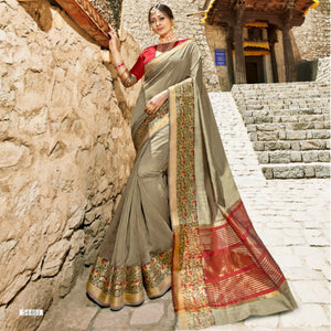 Superb LS54461 Festive Grey Maroon Weaving Cotton Silk Saree - Fashion Nation