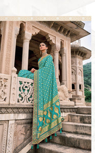 Bridal Wear Bandhej Patola Aqua Silk Saree for Online Sales by FashionNation