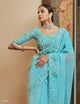Blue Day Party Wear Organza Designer Saree by Fashion Nation