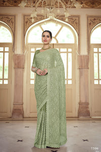 Marriage Functions Wear Designer Green Saree for Online Sales by Fashion Nation