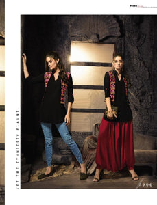 Indo Western MAI7906 Readymade Black Multicoloured Cotton Silk Kurta Patiala with Jacket - Fashion Nation