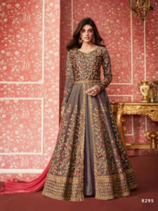 Charming ASH8295 Indo Western Grey Silk Floor Length Anarkali Gown - Fashion Nation