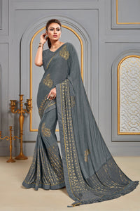 Daily Fashion Grey Jute Silk Latest Saree with Blouse - Fashion Nation