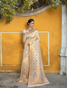 Regal RK69784 Weaving Cream Silk Jacquard Saree - Fashion Nation