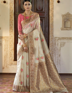 Sober RK71146 Weaving Off-White Silk Jacquard Saree - Fashion Nation