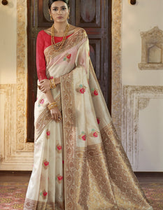Fabulous RK71148 Weaving Off-White Silk Jacquard Saree - Fashion Nation