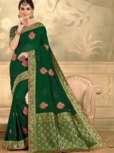 Marriage Occasion Wear Green Silk Jacquard Dressy Saree - Fashion Nation