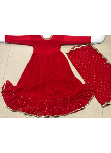 Sizzling KF3607 Bollywood Inspired Red Georgette Anarkali Gown - Fashion Nation