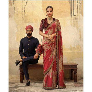 Anushka Sharma KF3873 Bollywood Inspired Red Cream Silk Saree - Fashion Nation