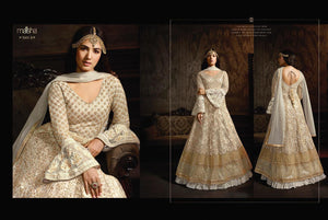 Cocktail Wear MAI7601 Indo Western Beige Net Silk Double Layered Anarkali Gown - Fashion Nation