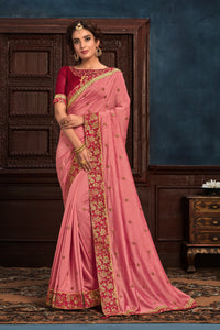 Occasion Special Pink Silk Latest Saree with Blouse - Fashion Nation