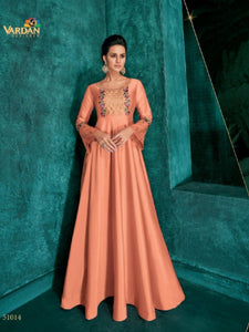 Fashionable ROZ51014 Indo Western Peach Silk Floor Length Gown - Fashion Nation