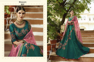 Fashionable BL807 Designer Teal Green Pink Silk Lehenga Choli - Fashion Nation