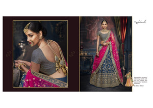 Ethnic Nakkashi NAK5163 Bridal Pink Net Peacock Blue Handloom Silk Lehenga Choli - Fashion Nation