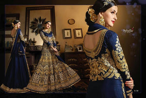 Bridal SY78 Partywear Blue Banarasi Silk Anarkali Gown - Fashion Nation