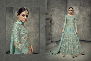 Indo Western S402 Traditional Light Blue Silk Anarkali Gown - Fashion Nation