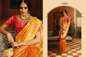 Festive VRI10003 Bridal Yellow Pink Silk Saree - Fashion Nation