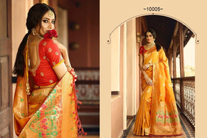 Superb VRI10005 Bridal Mustard Yellow Rust Silk Saree - Fashion Nation