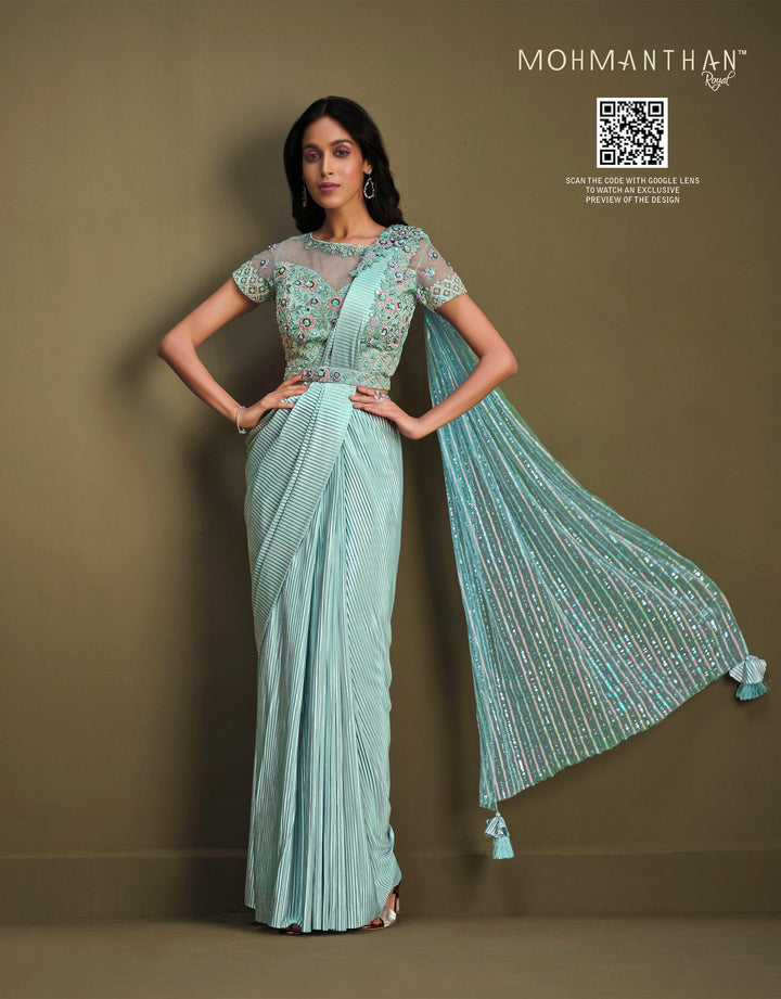 Afternoon Partywear Fusion Sari with Belt - Fashion Nation