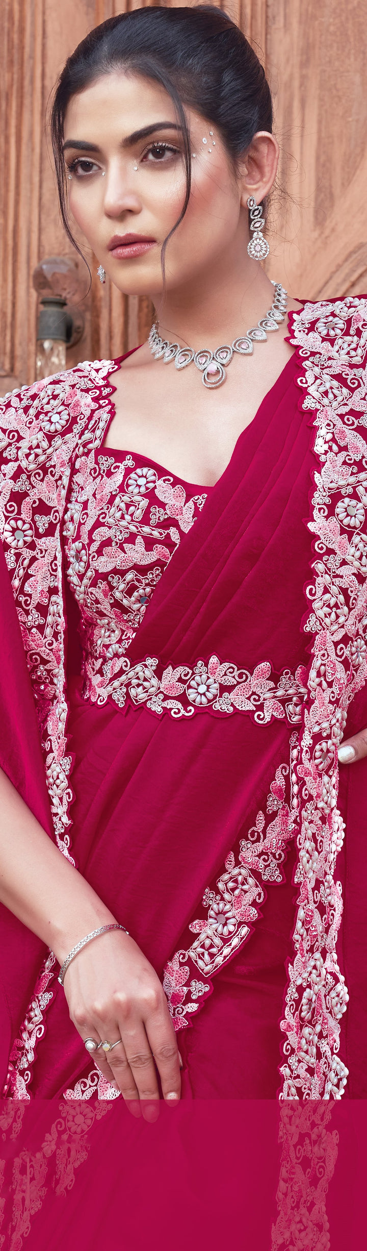 fusion trendy designer saree with corset and shrug