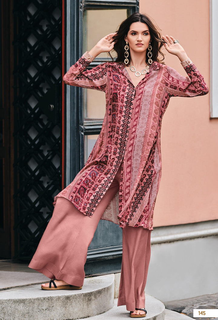 Sundowner Dress | Silk Digital Motifs Printed Ready Long Shirt Palazzo - Fashion Nation