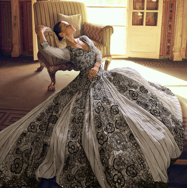 engagement wear embroidered gown