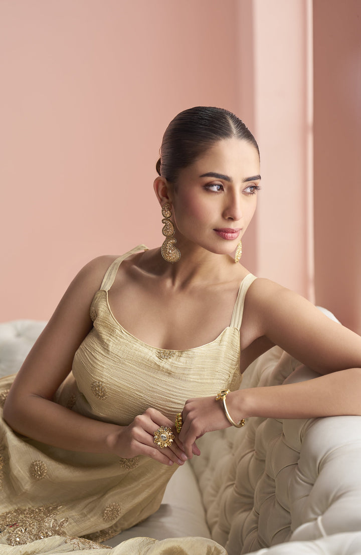 haldi fashion wear off-white silk party dress